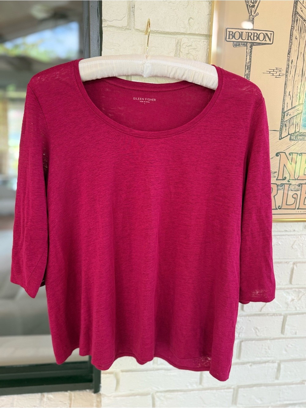 Eileen Fisher Scoop Neck Long Sleeve Tee - Berry